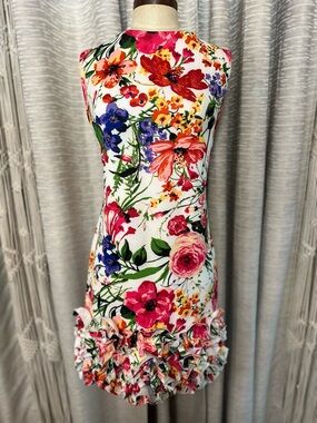 Donna Ricco New York Floral Ruffle Hem Sheath Dress Size 8 Garden Party Spring